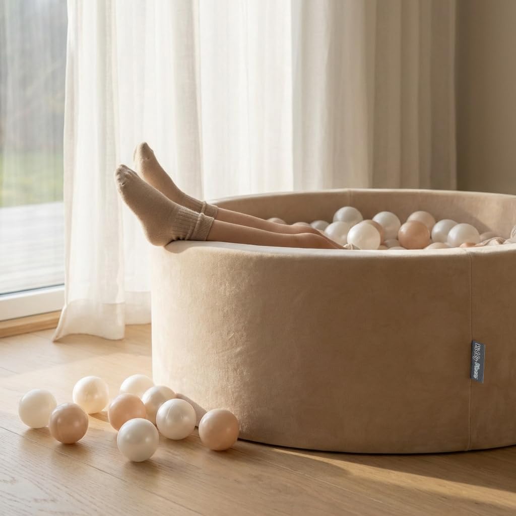 KiddyMoon Rund Bällebad Velvet Bällepool 90X30cm/300 Bälle ∅ 7Cm Ballgruben Für Babys Spielbad Klein