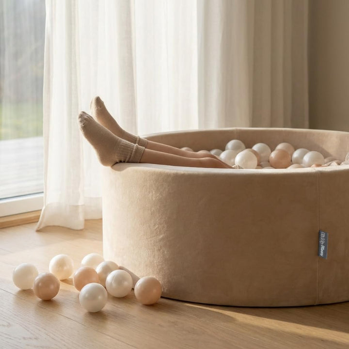 KiddyMoon Rund Bällebad Velvet Bällepool 90X30cm/300 Bälle ∅ 7Cm Ballgruben Für Babys Spielbad Klein
