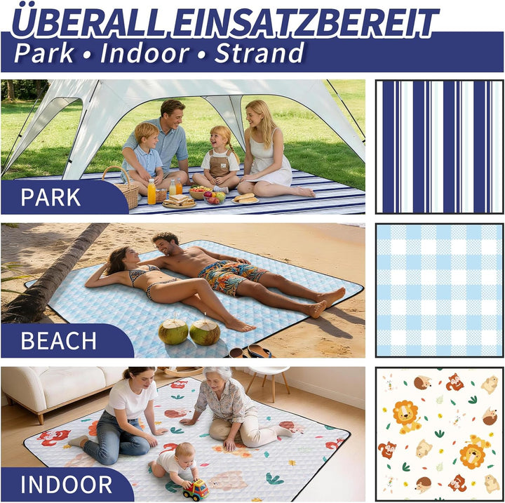 sapsisel wasserdichte Picknickdecke für 6-8 Erwachsene, Extra grosse Stranddecke, Picknickmatte für
