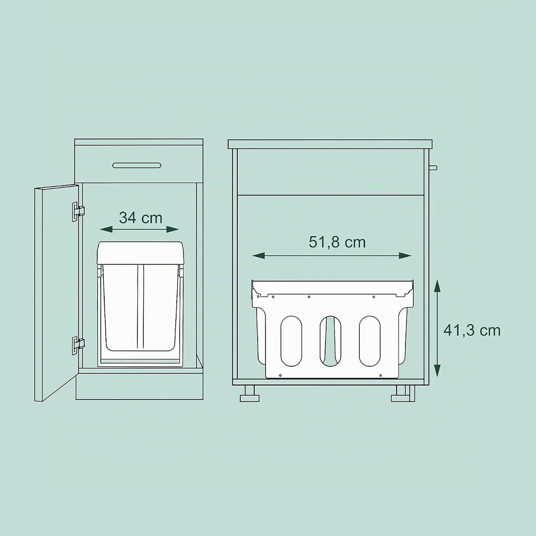 Relaxdays Einbaumülleimer, 2 Fächer, 2X 20 l, HxBxT: 41,3 x 34 x 51,8 cm, ausziehbar, Müllsystem Unt