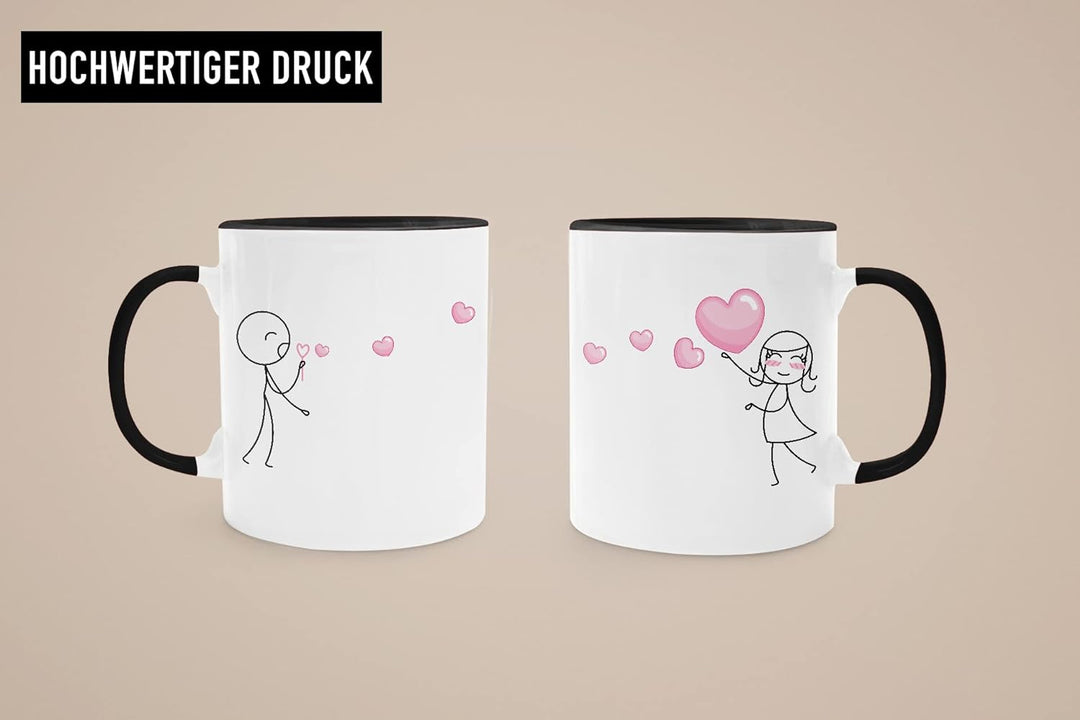 Trendation - Partner Tassen Set Geschenk für Sie Ihn Fernbeziehung Freundin Freund Valentinstag Lieb