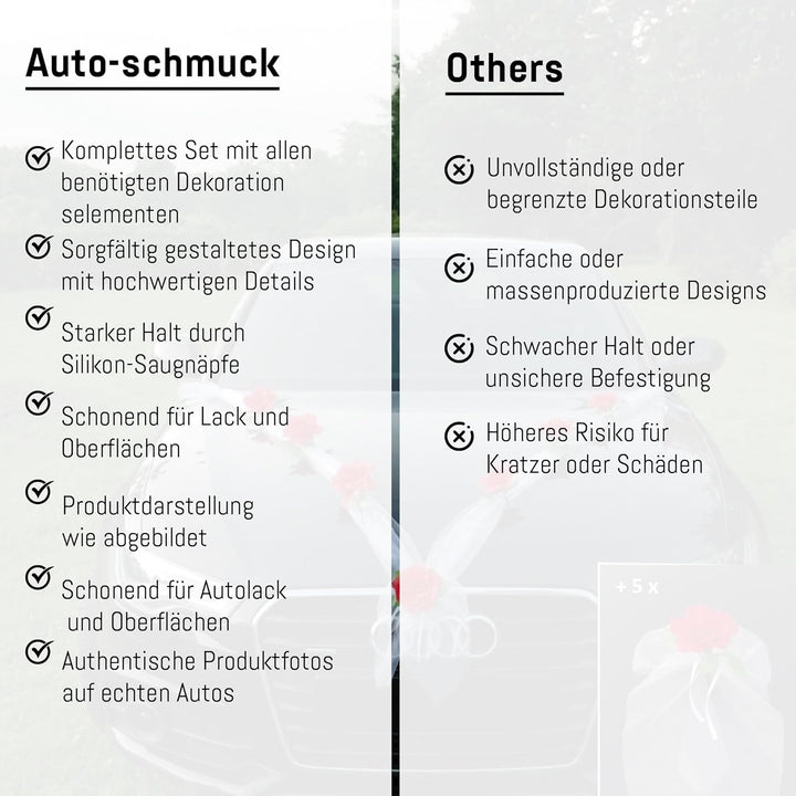 Organza M + Schleife Auto Schmuck Braut Paar Rose Deko Dekoration Autoschmuck Hochzeit Car Auto Wedd