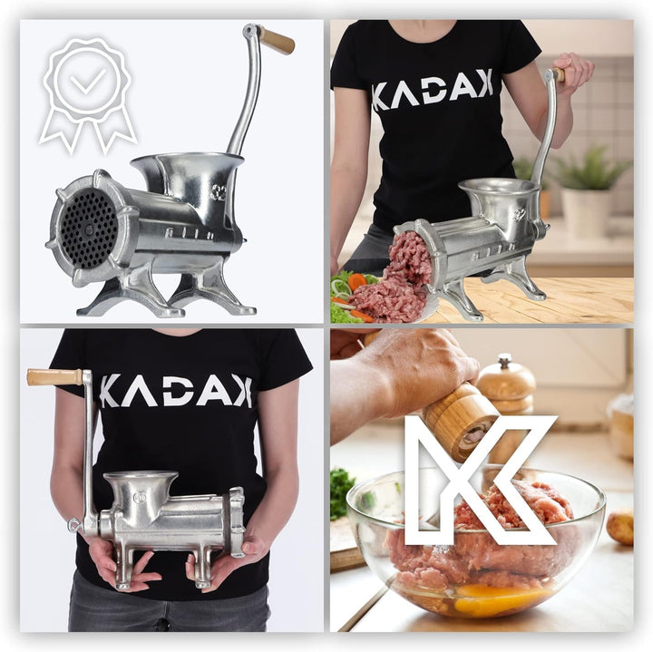 KADAX Fleischwolf aus Eisenguss, 6 Grössen, manuelle Fleischmaschine, Vintage Fleischwolf, verzinkte