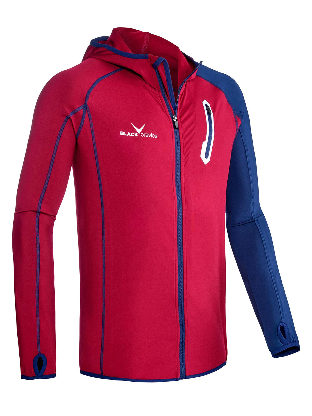 Black Crevice Herren Microfleece Jacke Second Layer Midlayer Kapuze BCR297879 blood red/steel blue M