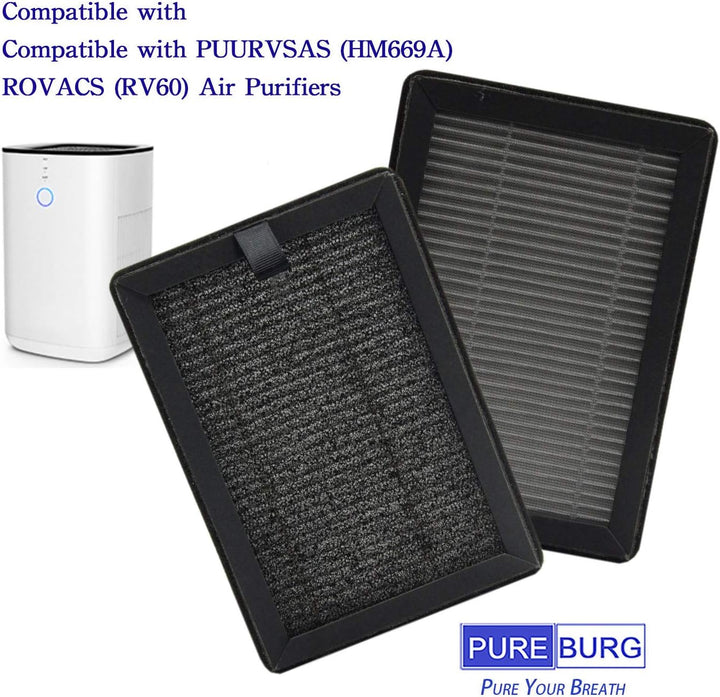 PUREBURG 4er-Pack Ersatz 3-in-1 HEPA-Filter kompatibel mit ROVACS (RV60) Luftreiniger Auch kompatibe