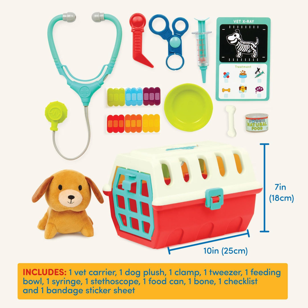 Battat – Welpenpflege Vet Kit – Mini-Tierarzt-Spielset (11 Teile) – Plüschhund & Tragetasche – Aufkl