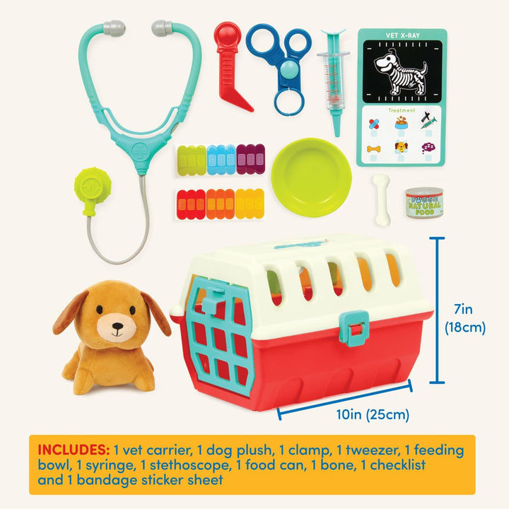 Battat – Welpenpflege Vet Kit – Mini-Tierarzt-Spielset (11 Teile) – Plüschhund & Tragetasche – Aufkl