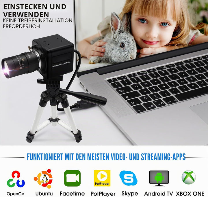 ELP 4K Web Kamera,Ultra HD IMX317 USB Kamera mit 5-50mm Zoom Objektiv,PC Mini Webkamera Unterstützun