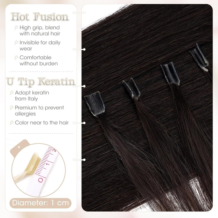 Elailite Bonding Extensions Echthaar Keratin U-Tip Haarverlängerung 100% Menschenhaar 1g/Strähne 24'