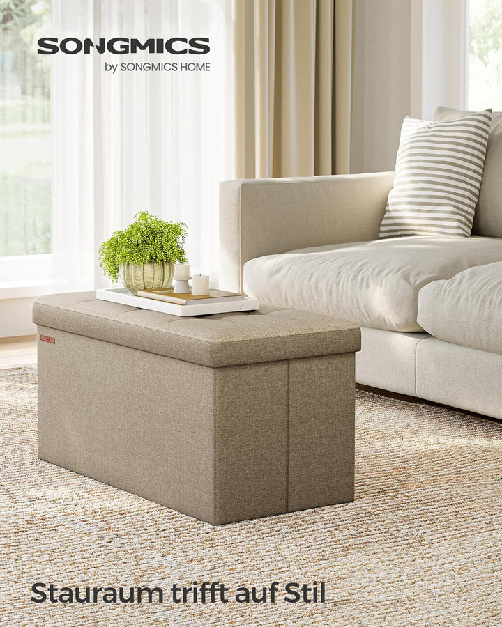 SONGMICS Sitzhocker mit Stauraum, klappbare Sitzbank, 38 x 76 x 38 cm Fussbank, Aufbewahrungsbox, bi