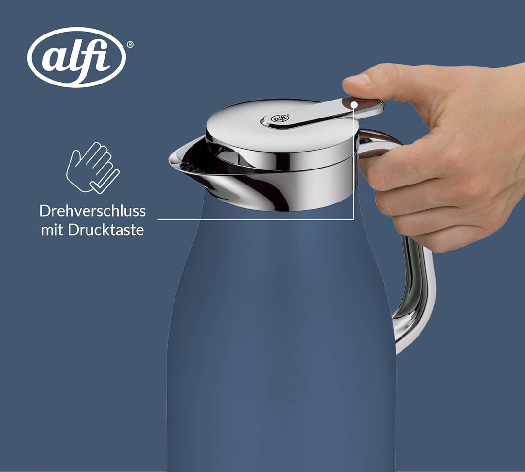 alfi SKYLINE 1,0l, deep water, Edelstahl-Isolierkanne mit hygienischem Hartglaseinsatz, Drehverschlu
