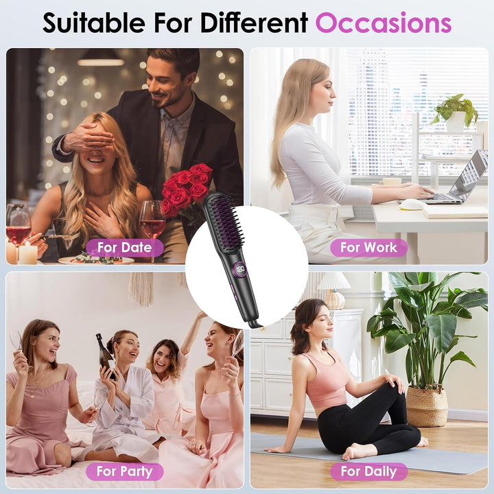 Glättbürste Keramik, Professioneller Glätteisen & Haarbürste, Haarglätter Bürste 9 Temperaturen, Ion