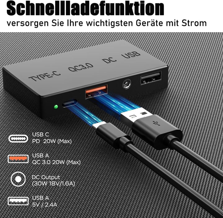 30W Tragbares Faltbares Solarpanel mit Schnellladefunktion, USB-/DC-/Typ-C-Ausgängen, Solarladegerät