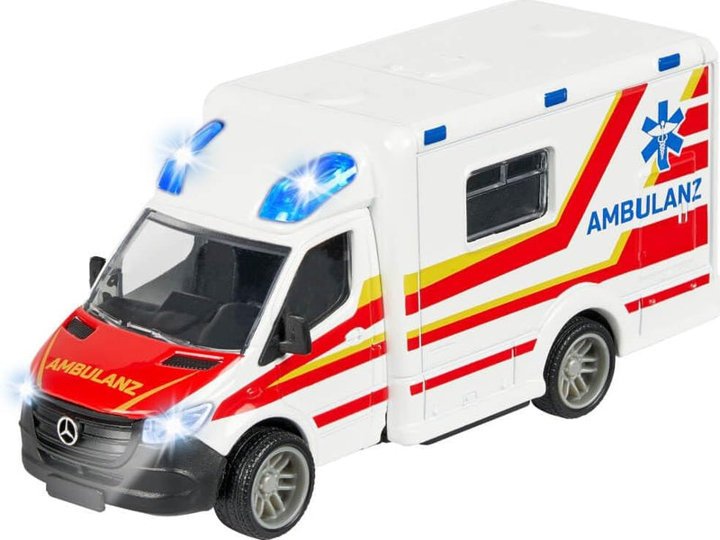 Majorette - Mercedes-Benz Sprinter Krankenwagen – Premium Modell, mit Licht & Sound, Gummireifen, vi