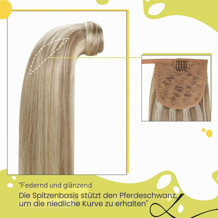 RUNATURE Ponytail Blond Echthaar Highlights 40cm Remy Haarverlangerung Zopf Echthaar 80g Ein Stuck P