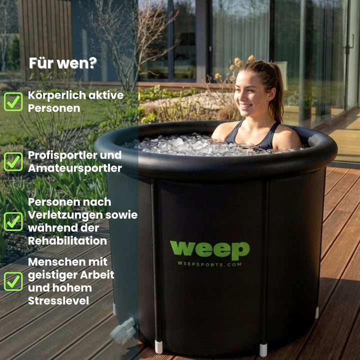 weep Eisbaden Tonne XL 80cm Ø, Eistonne mit UV-Schutz Deckel - Zuhause und Outdoor - Eisbad für Kält