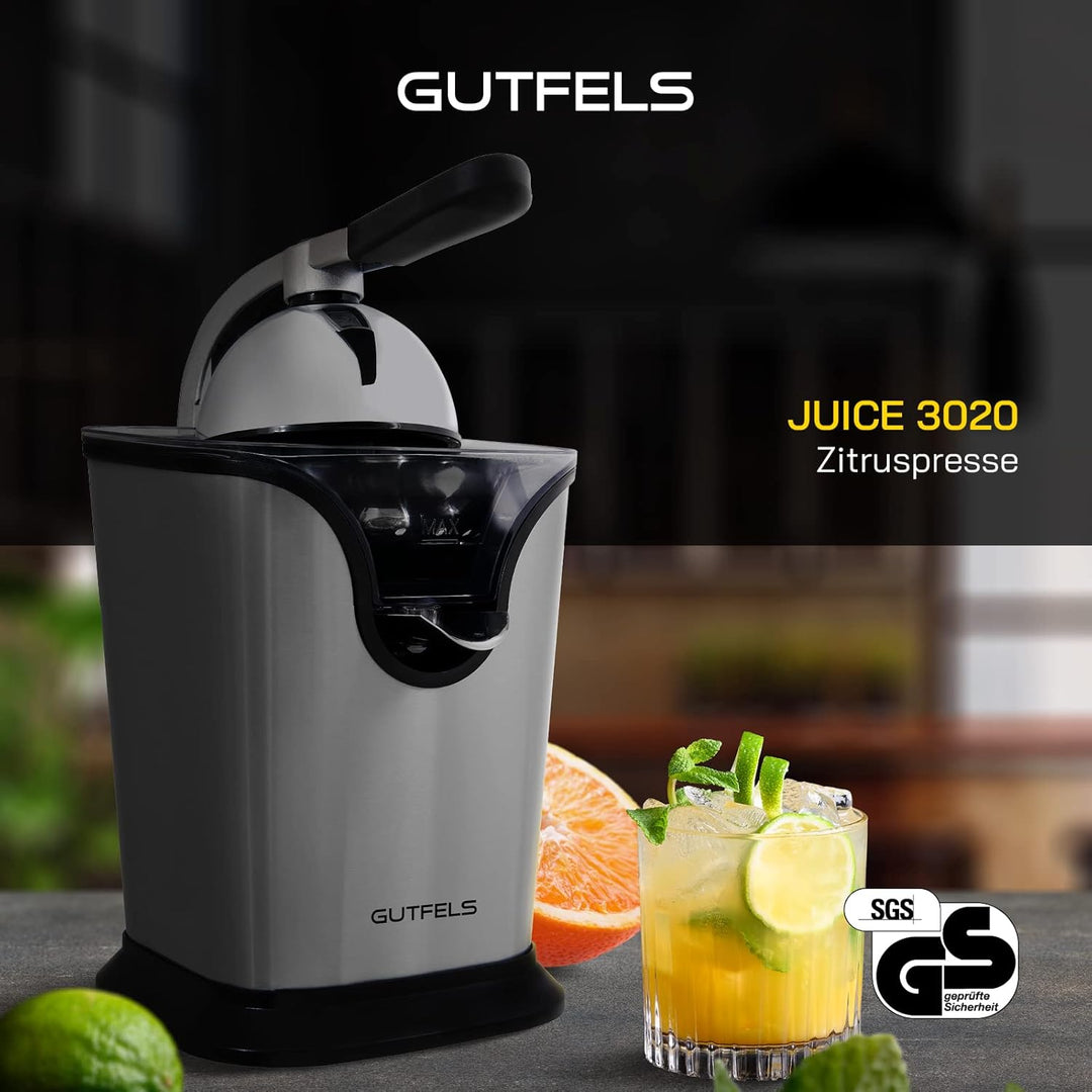 Zitruspresse JUICE 3020 | Edelstahl Auslauf | Zwei Pressaufsätze | Edelstahloberfläche | 100 Watt |