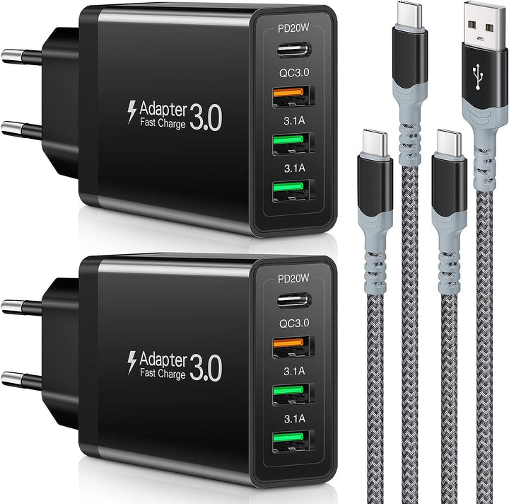2 Stück 35W USB C Ladegerät [4-Port Upgrade], Acezeek Schnellladegerät USB Stecker mit Wandladegerät