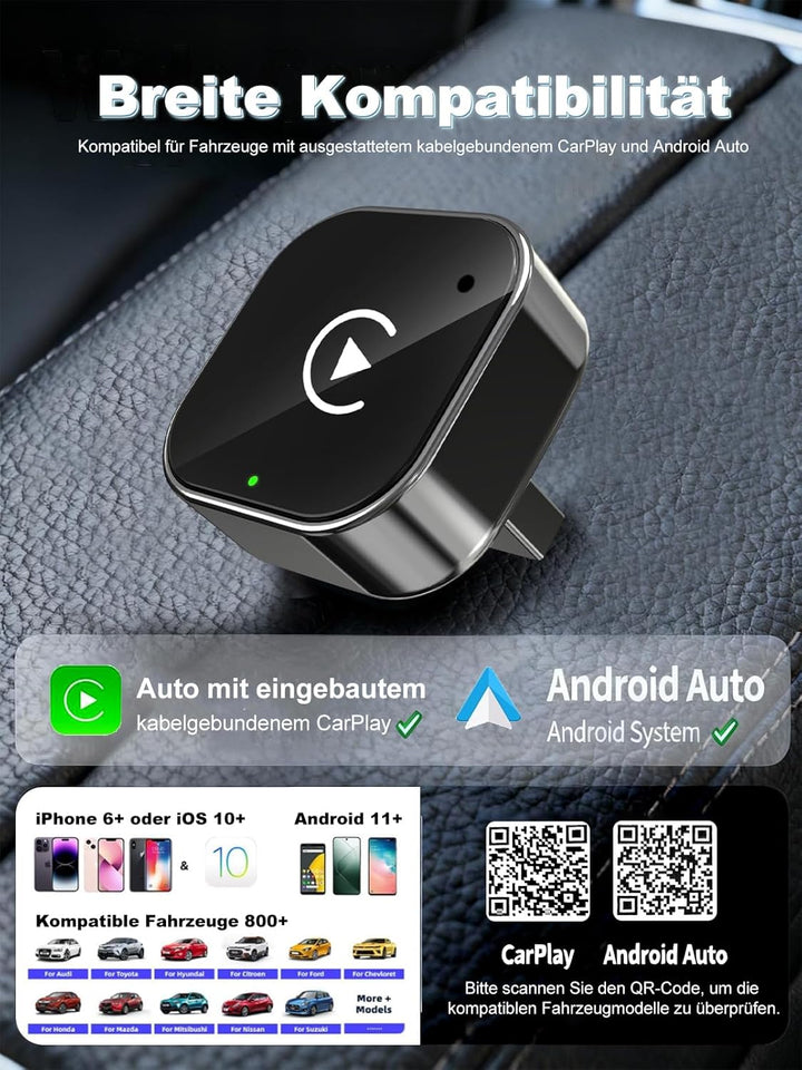 Carplay Wireless Adapter,2025 Upgrade kompakter Carplay Android Auto Dongle für iOS 10+ & Android 11