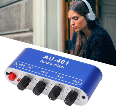 Audio-Mixer 4 Eingänge 1 Ausgang Stereo-Mischpult aus Aluminiumlegierung Kopfhörerverstärker DC 5‑12