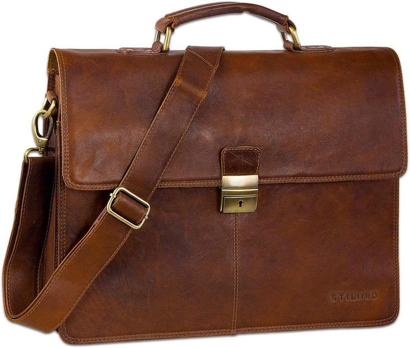 STILORD Vintage Aktentasche Herren Büro Business Schultertasche Laptoptasche mit Schloss gross echte