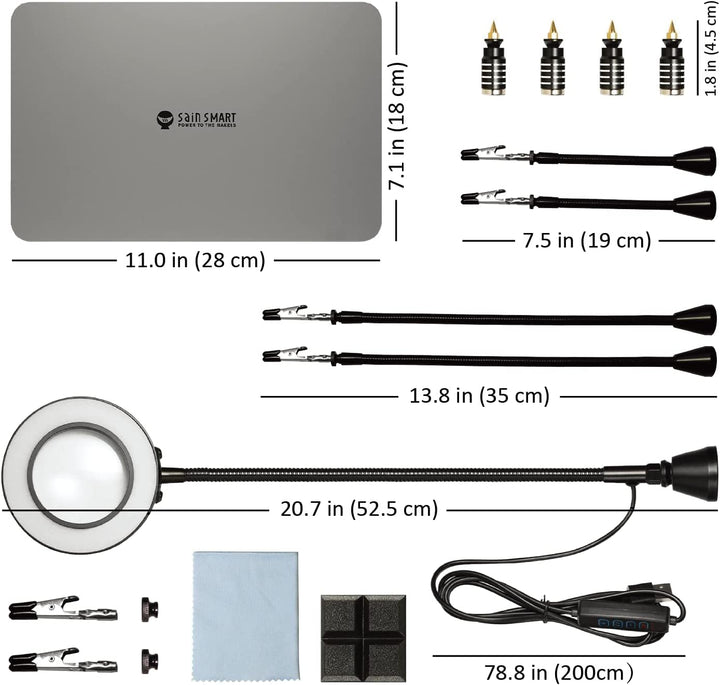 SainSmart Dritte Hand Lötstation Lötwerkzeug mit 4 Magnetische Flexible Helfende Händen, LED-Lupe, 4