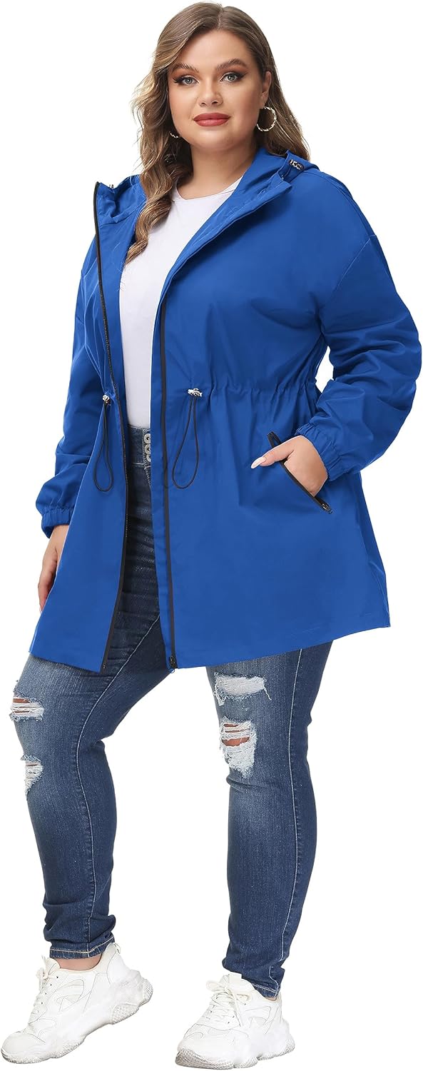 Hanna Nikole Damen Grosse Grösse Regenjacke Leicht Wasserdicht Regenmantel mit Kapuze Windbreaker Sp