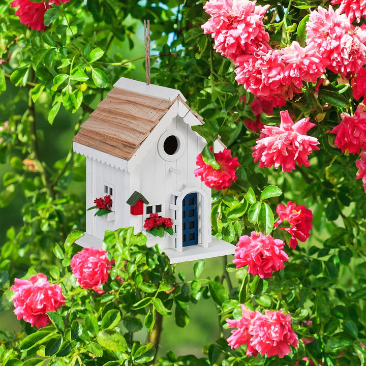Relaxdays Deko Vogelhaus, Landhausstil, Holz, zum Aufhängen, H x B x T: 23,5 x 18 x 18 cm, Vogelvill