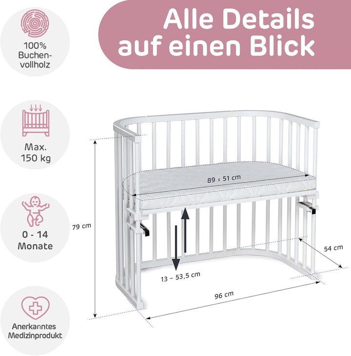babybay Maxi mit Matratze Classic Soft extra grosses Beistellbett aus massivem Buchenholz / Kinderbe