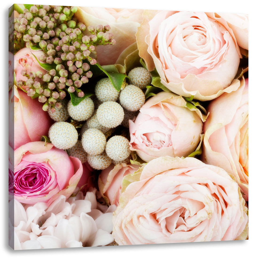 Pixxprint Rosa Rosen, Format: 70x70 auf Leinwand, XXL riesige Bilder fertig gerahmt mit Keilrahmen,