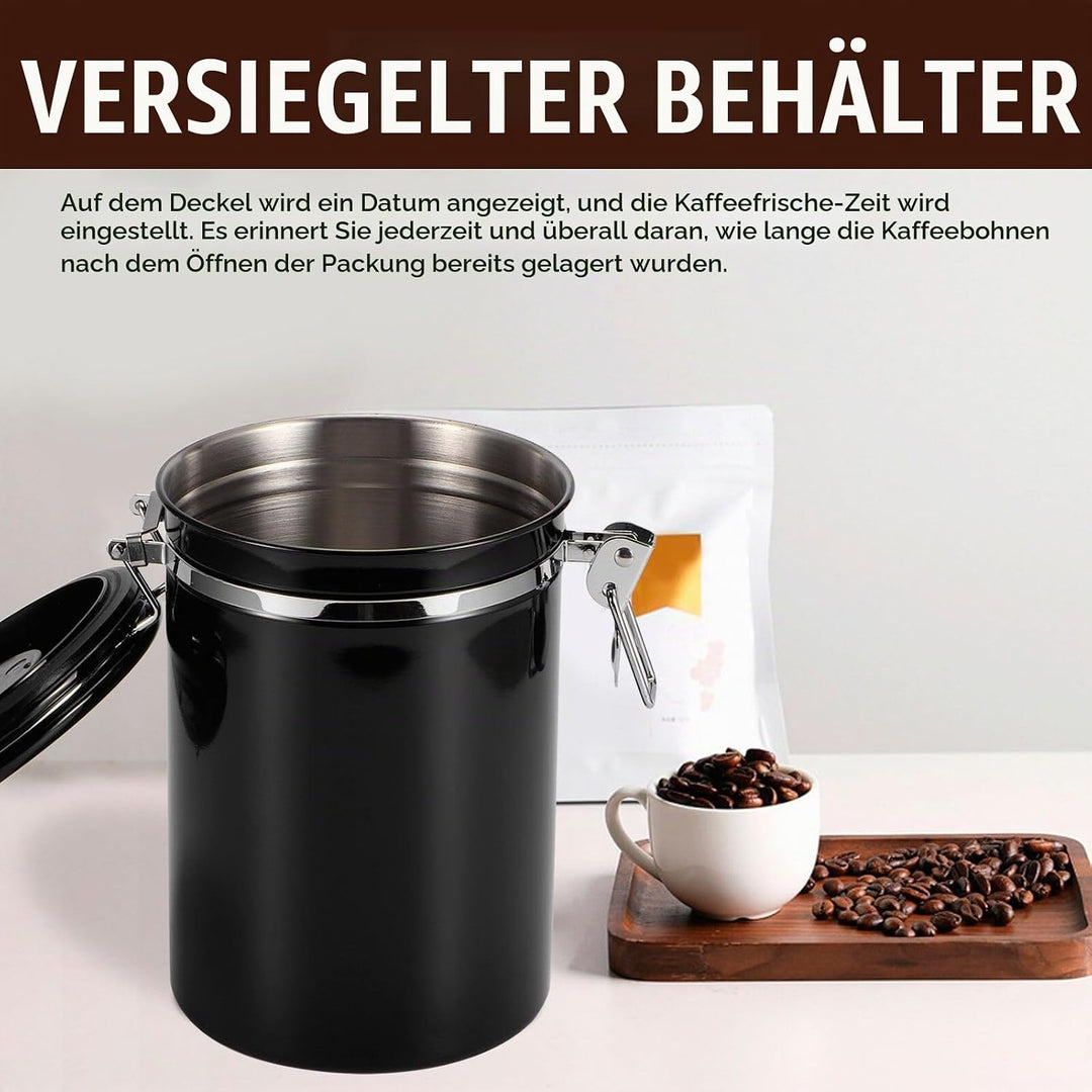 Nizirioo 1,8L Kaffeedose Luftdicht aus Edelstahl Kaffeedosen Kaffeebehälter Aromadicht mit Löffel Ka