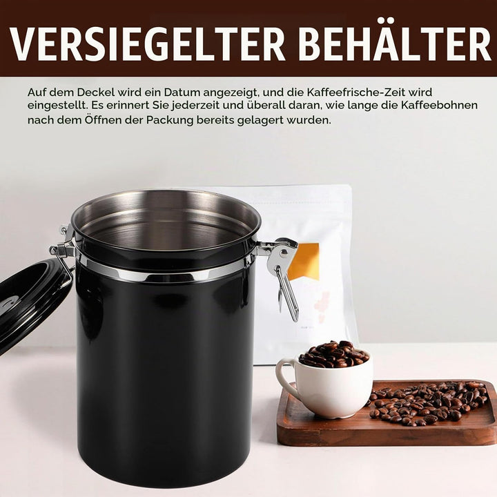 Nizirioo 1,8L Kaffeedose Luftdicht aus Edelstahl Kaffeedosen Kaffeebehälter Aromadicht mit Löffel Ka