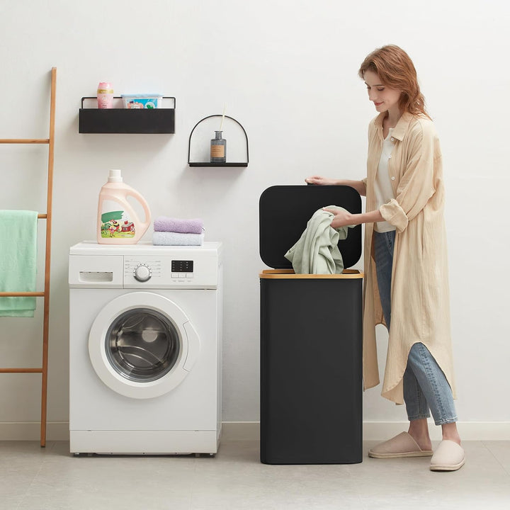 Lifewit 100L Wäschekorb mit Deckel, Wäschekörbe für Wäsche mit Bambus Griffe und Eine Abnehmbare Wäs