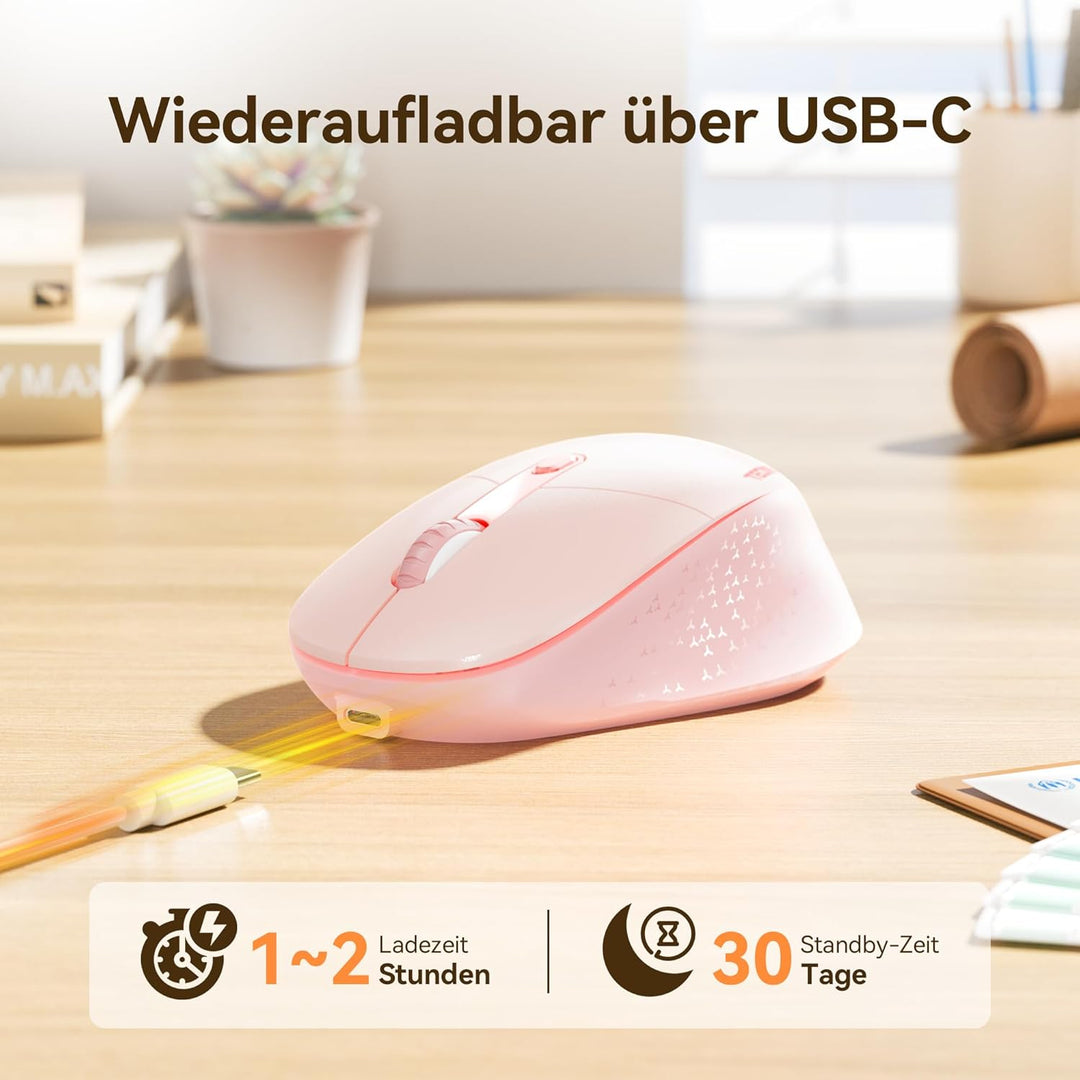 TECKNET Classic Kabellose Maus, Silent Bluetooth Maus (Tri-Modus BT5.2/3.0+2.4G), Wiederaufladbar Er