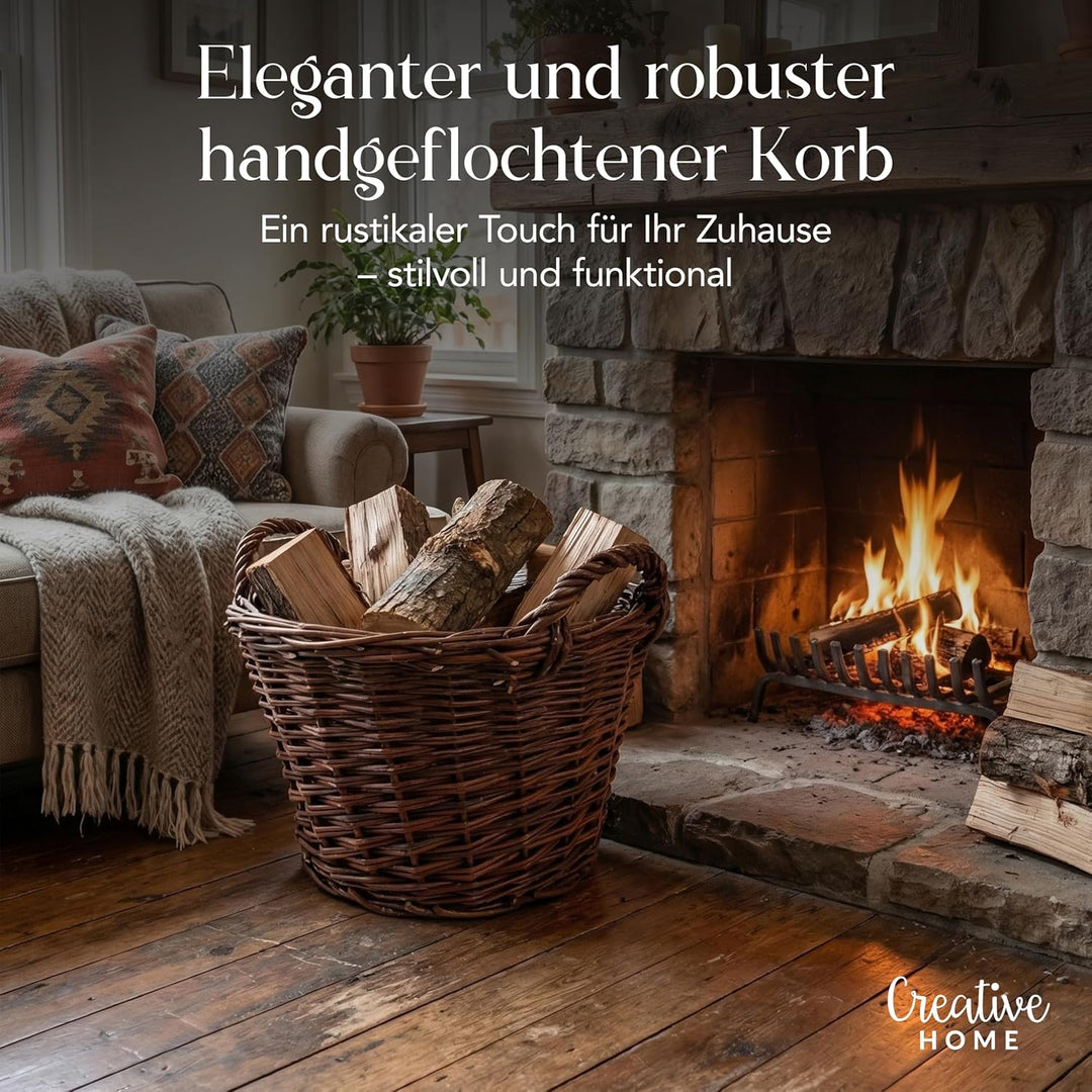 Creative Home Weidenkorb mit Zwei Henkel | Gross ø 40 cm | Perfekt für Geschenkkorb Kaminkorb Brennh