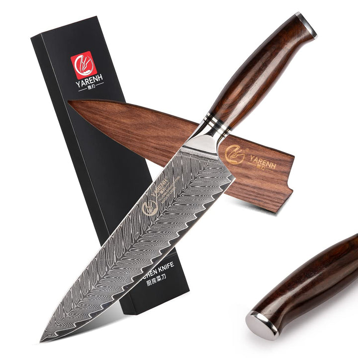 YARENH Damastmesser Profi Kochmesser 20.5 cm, Scharf Kochen Messer, 73 Schichten Damaststahl Küchenm