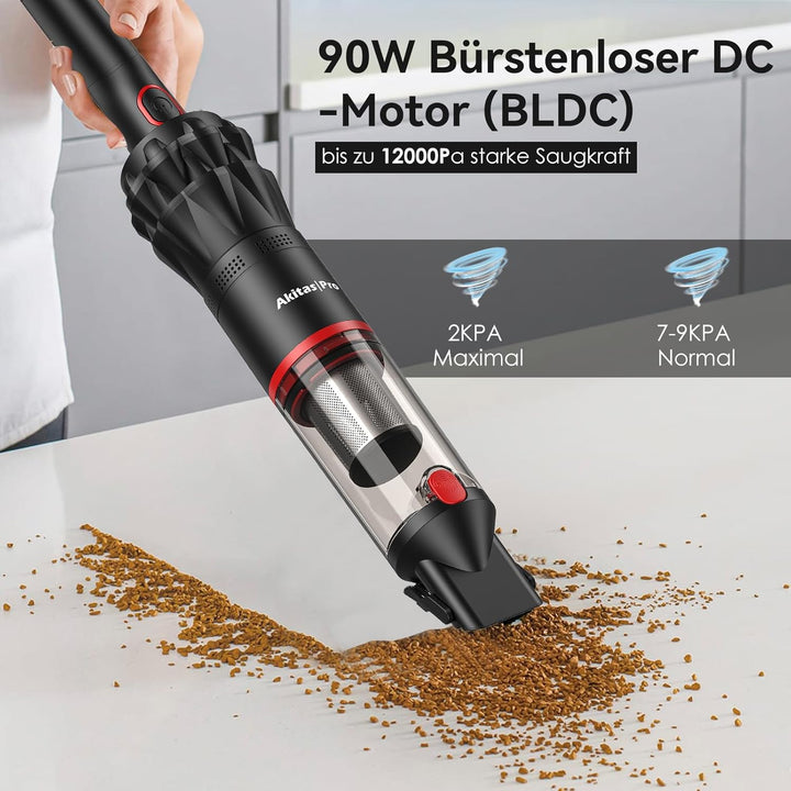 Akitas Pro H2 Handstaubsauger, Handstaubsauger Akku - 0,5 kg Ultra-Leichter Staubsauger: Bis zu 26 M
