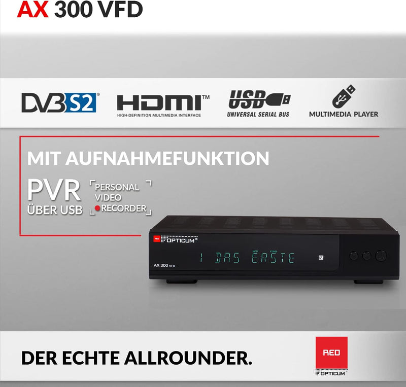 RED OPTICUM AX 300 VFD Sat Receiver mit PVR I Digitaler Satelliten-Receiver HD mit alphanumerischem
