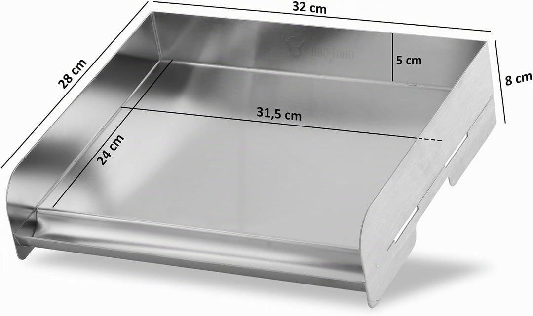BBQ-Toro Edelstahl Grillplatte mit Grillspachtel | 32 x 28 cm | BBQ Plancha Set, Grillplancha, Pfann