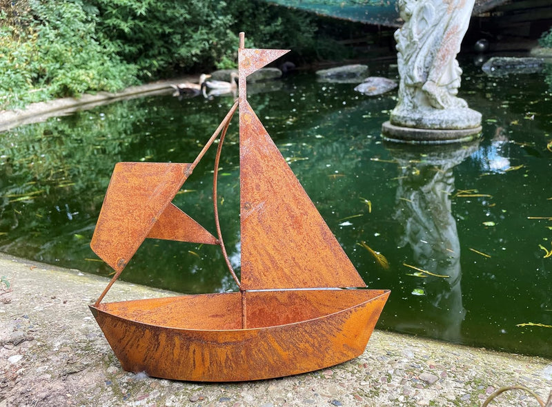 STEINFIGURENWELT GIEBEN Edelrost Schiff zum Bepflanzen 30x27cm Rost Blumentopf Segelschiff Boot Edel