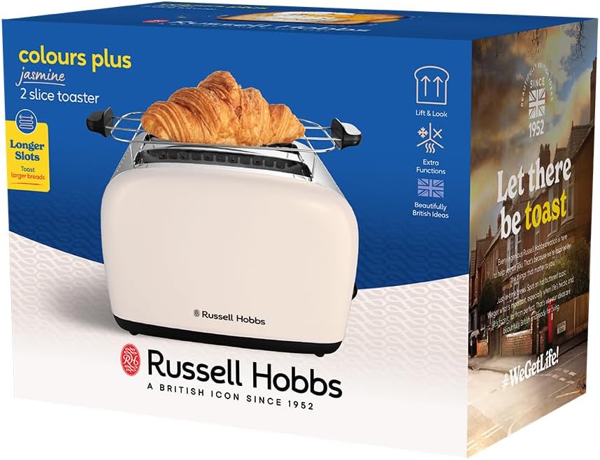 Russell Hobbs Toaster [für 2 Scheiben] Colours Plus Jasmine (6 Bräunungsstufen, breite Toastschlitz,