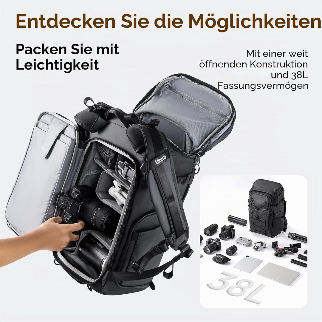 ULANZI AB01 TAI 38L Kamera-Rucksack, Schutzreissverschlüsse & spritzwassergeschütztes Material, U-Ta