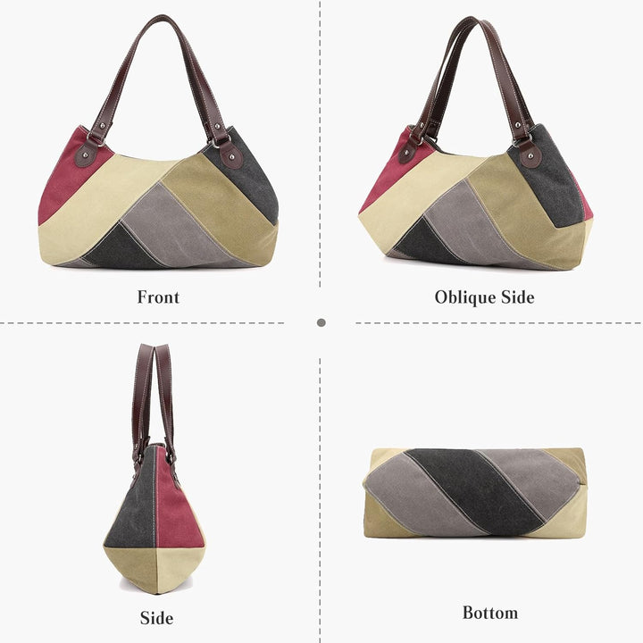 CORIOS Damen Handtasche Multi-Color Streifen Schultertasche Canvas Tote Beutel Grosse Kapazität Trag