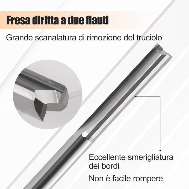 10 Stück CNC-Fräser, gerader Fräser mit 1/8 Zoll Schaft, gerade Nuten, 2-Nuten, 22 mm CEL/45 mm OAL,