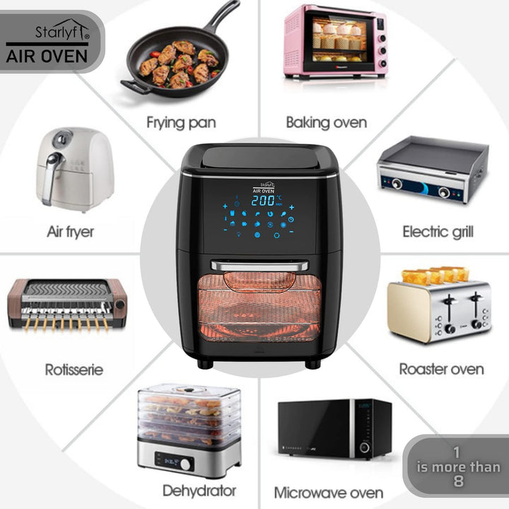 Starlyf Heissluftfritteuse Air Oven XL, 1700 W, 12 Liter Fritteuse mit 10 Programmen, Rotisserie-Fun