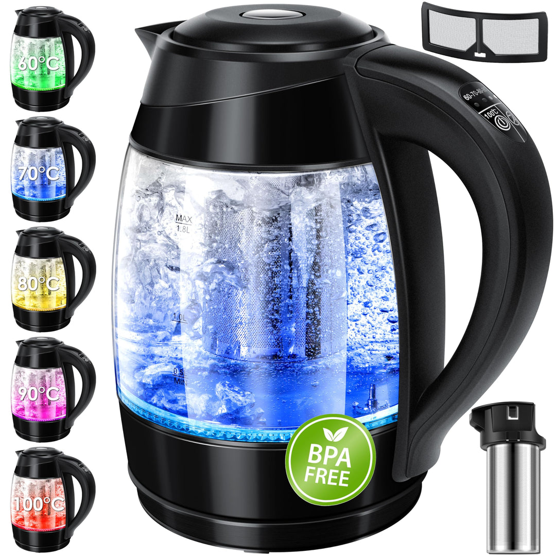 KESSER® Wasserkocher 1,8L Edelstahl mit LED Beleuchtung-Farbe je nach Temperaturwahl 60, 70, 80, 90,