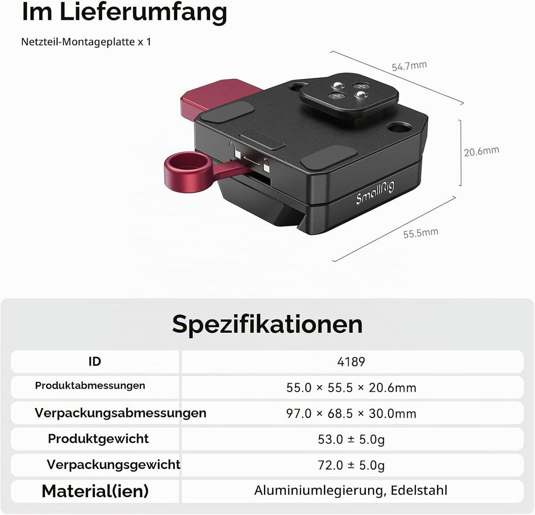 SmallRig RS3 RS3 Pro RS2 RSC2 Mini V-Mount Akkuplatte für DJI RS 3 / RS 3 Pro/RS 2 / RSC 2, mit V-Lo