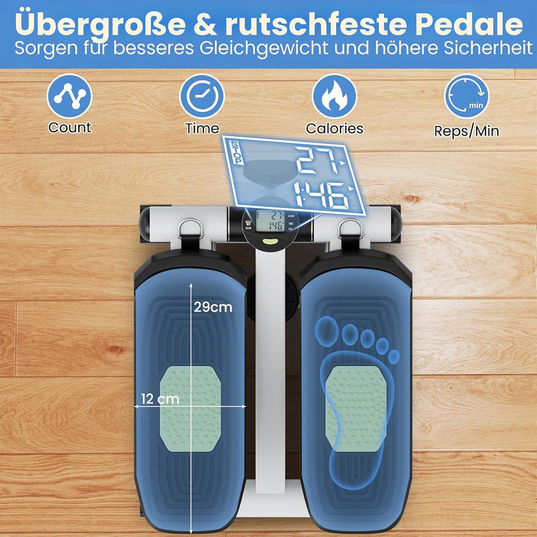 KOMFOTTEU Mini Stepper tragbar, Swing Stepper höhenverstellbar mit Widerstandsbändern, LCD-Bildschir