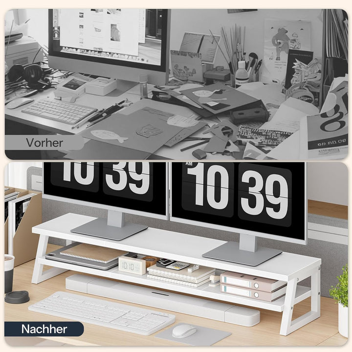 HOOBRO 2-stufiger Monitorständer Holzfür 2 Monitore, 100 x 24 x 19,5 cm, Dual Monitor Ständer, Bilds