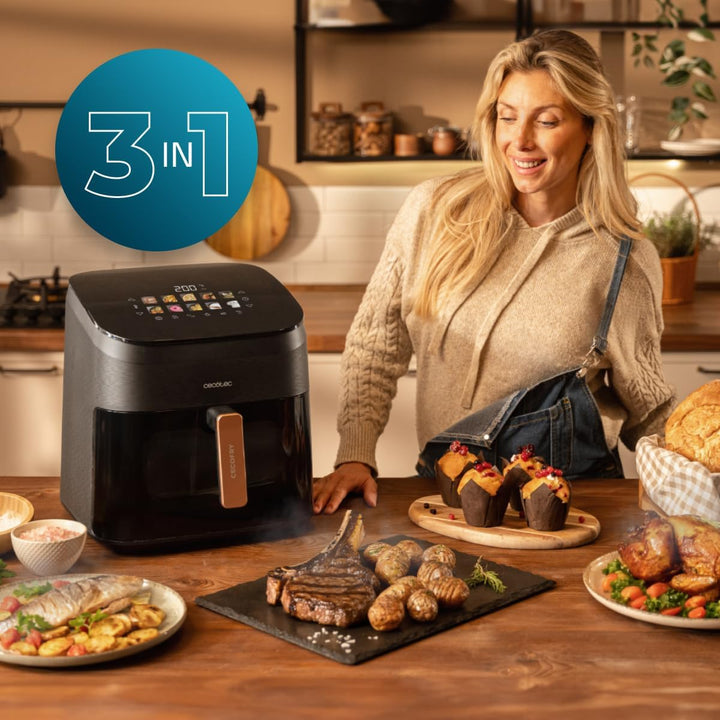Cecotec Heissluftfritteuse ohne Öl - 6,5L - Grill - Doppelwiderstand - Integrierter Smoker - Air Fry